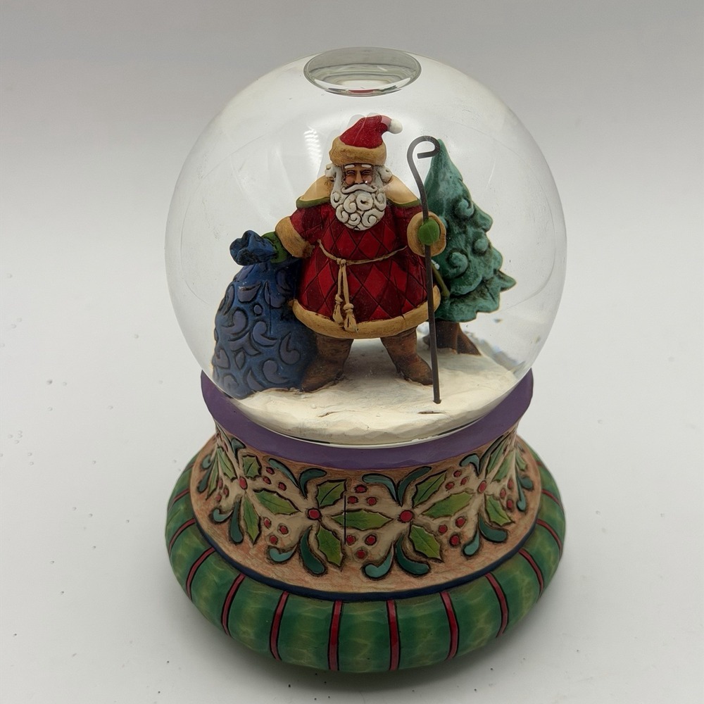 Jim Shore Musical Snow Globe Santa Delivering Christmas Joy Up on the House Top